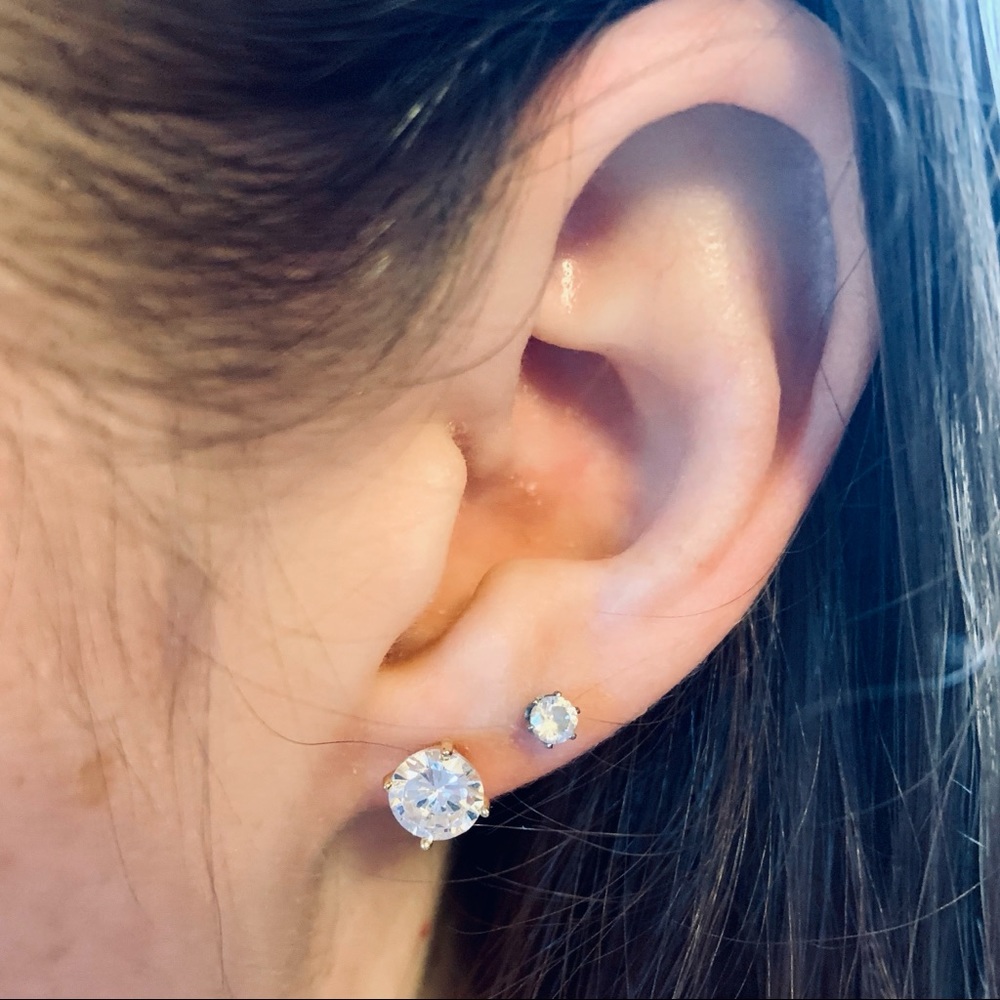 Gold CZ Stud Earrings- Sterling Silver - Picture 4 of 8